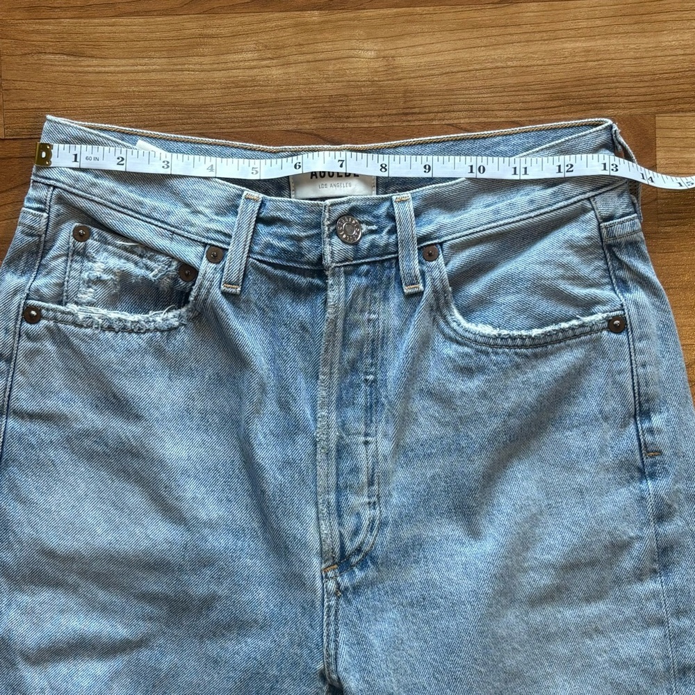 Agolde Riley High Rise Crop Jeans Womens 26 Light Wash Knee Rip - Picture 10 of 12